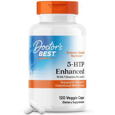 Doctors Best 5-HTP Enhanced with Vitamins B6 C, Supports Mental Emotional Well-Being, Non-GMO, Gluten Free, Soy Free, Vegan 120 Veggie Caps