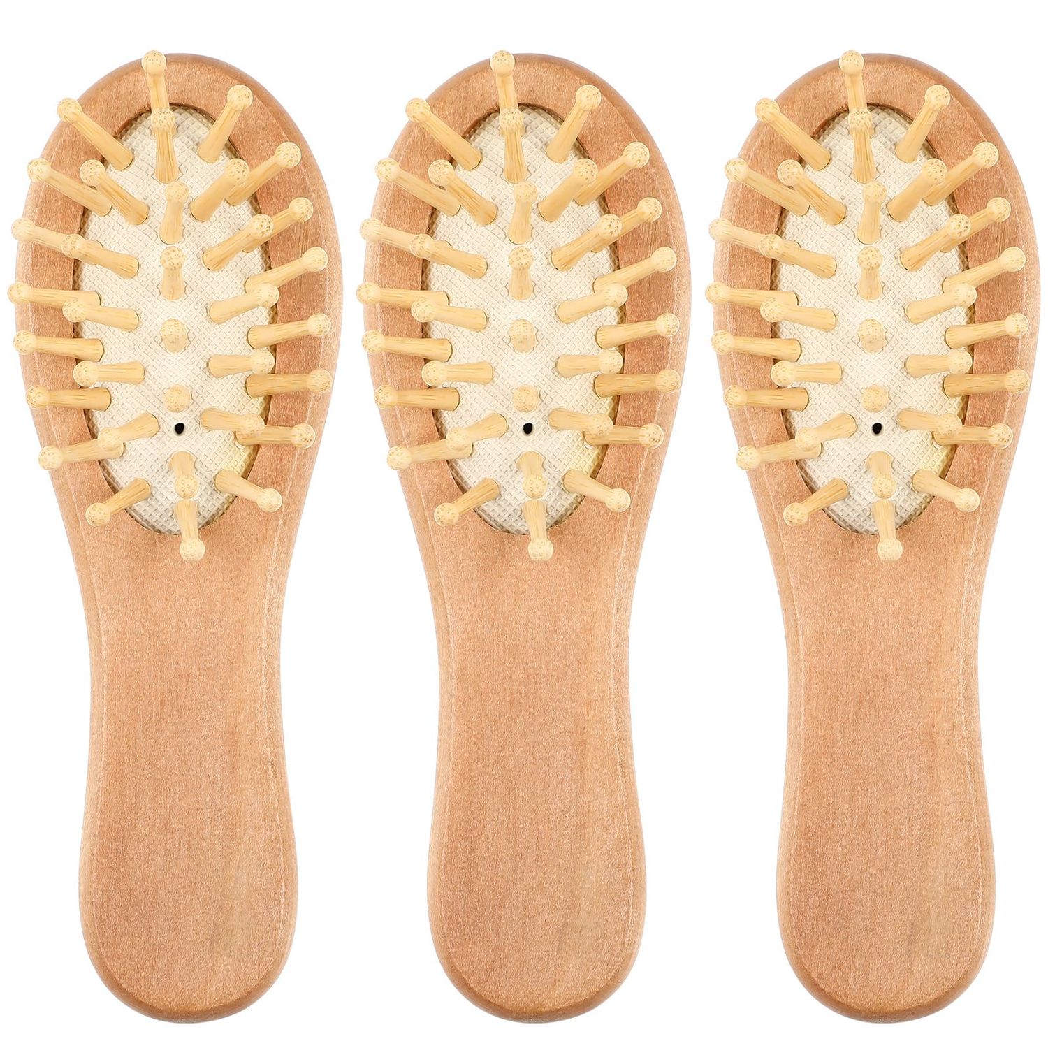 3pcs Mini Hair Wooden Hair Brush Mini Bamboo Hairbrushes Combs Cushion Hair Brush Scalp Massage Comb