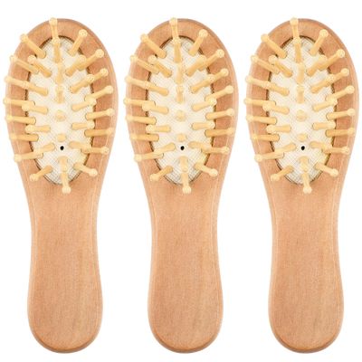 3pcs Mini Hair Wooden Hair Brush Mini Bamboo Hairbrushes Combs Cushion Hair Brush Scalp Massage Comb