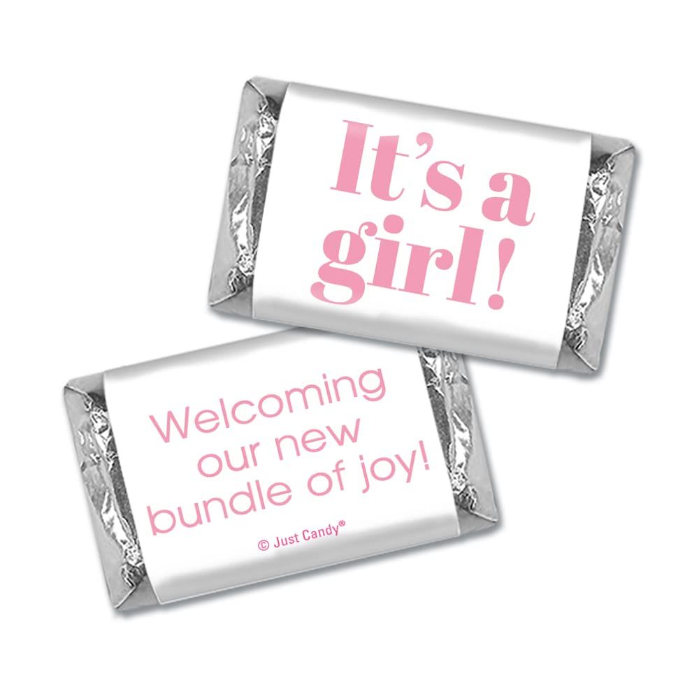 100 ct It&#39;s a Girl Birth Announcements Wrappers for Miniatures Candy, (100 Wrappers) - Pink Baby Shower Favors for Guests - Candy Not Included