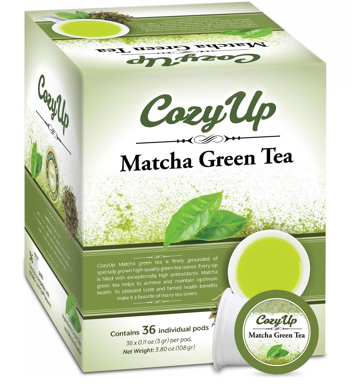 Cozy Up Matcha Green Tea Pods Compatible with Keurig K-Cup Brewers, 36-Count