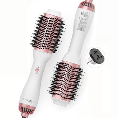 PLAVOGUE Hair Dryer Brush, Dual Voltage, Negative Ion, Lightweight, for European Travel, 4-in-1 Styling Tool, White