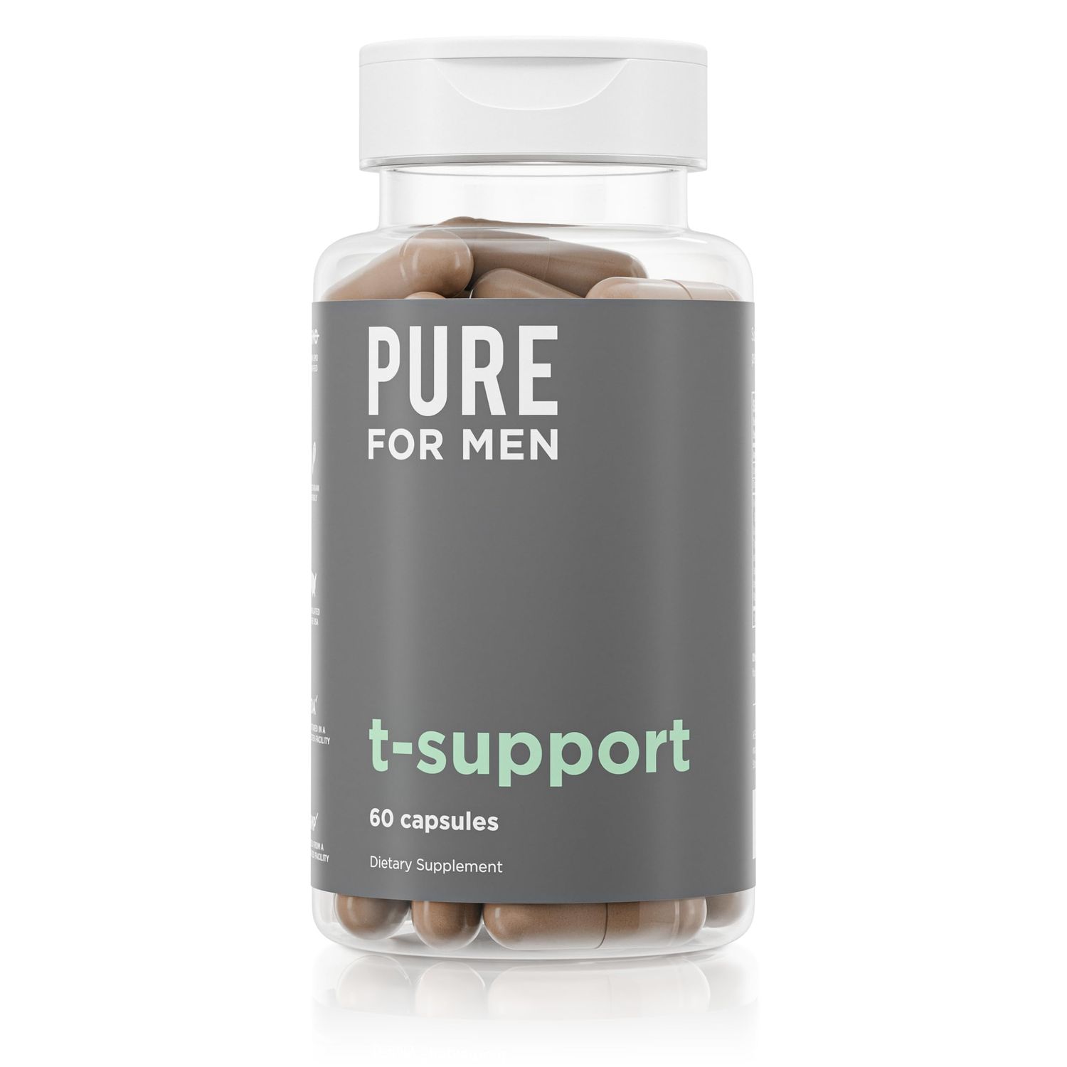 Pure for Men T-Support Supplement Vegetarian Total Support for Men with Maca, Vitamin D, Ashwagandha, Muscle Health Endurance, Strength, Focus, Energy Support 60 Capsules