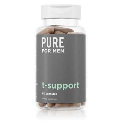 Pure for Men T-Support Supplement Vegetarian Total Support for Men with Maca, Vitamin D, Ashwagandha, Muscle Health Endurance, Strength, Focus, Energy Support 60 Capsules