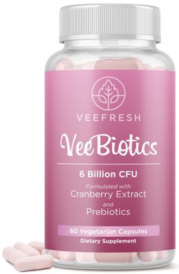 VeeFresh VeeBiotics Cranberry Probiotics for Women - 60 Capsules Women&#39;s Probiotics with Prebiotics Cranberry Extract for pH Balance Odor Control, Promotes Healthy Vaginal Flora Overall Wellness