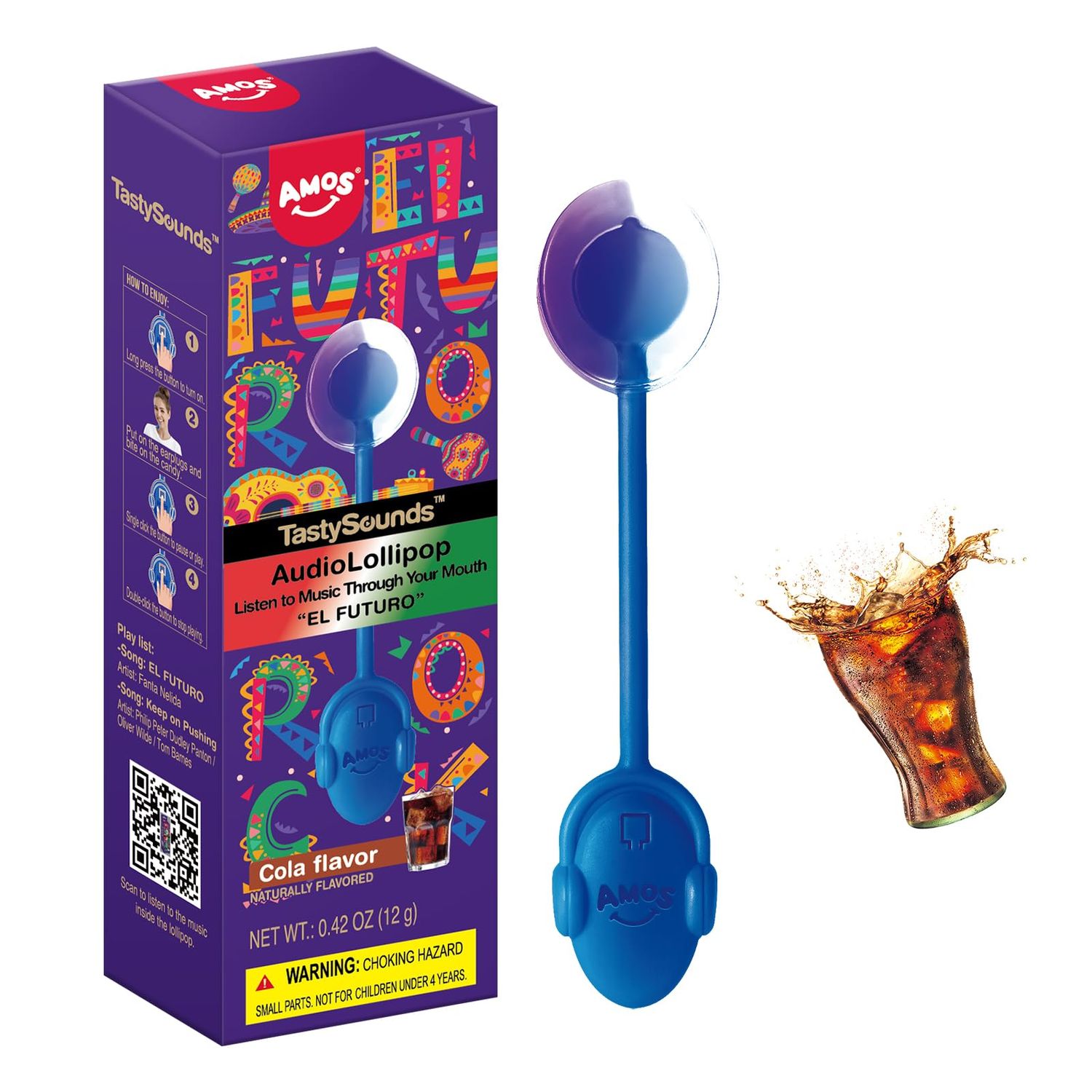 Amos Music Lollipop Candy Suckers, Audio Singing Lollipop Sugar Free, Unique Lover Gift, Individually Wrapped Cola Flavor
