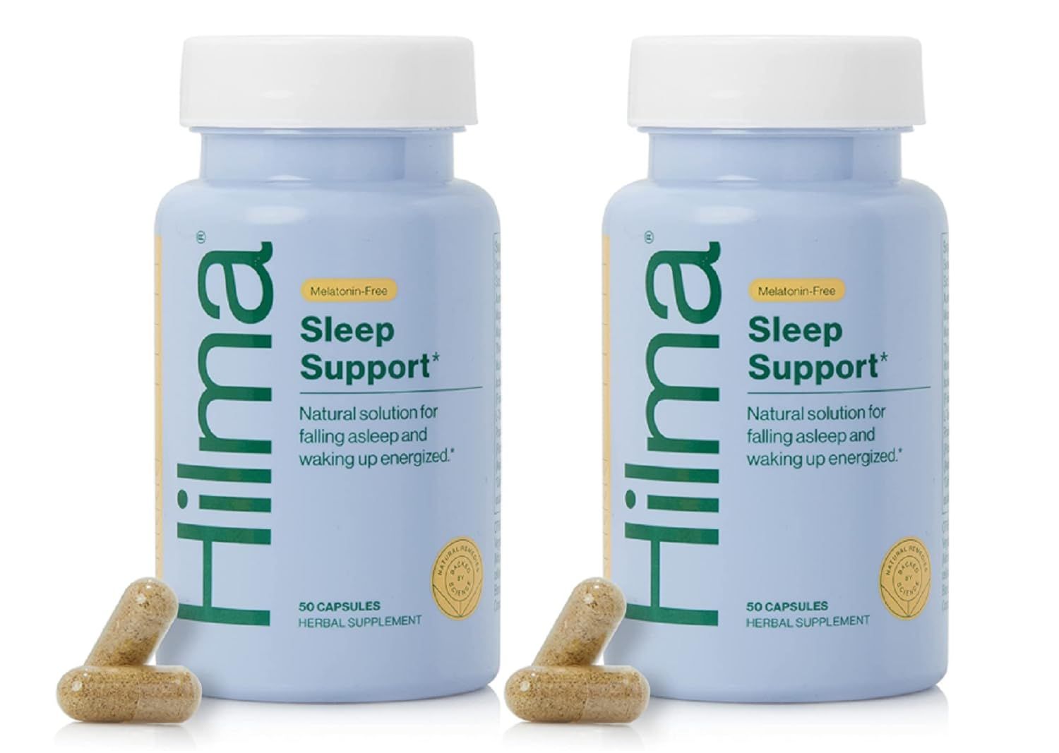 Hilma Sleep Aid Formulated with Magnesium L-Theanine, Natural Sleep Aids for Adults to Help You Fall Asleep and Stay Asleep Melatonin-Free, Non-Drowsy Next Day Formula, 2 Pack w 100 Vegan Capsules