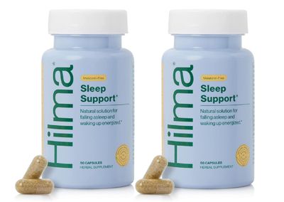 Hilma Sleep Aid Formulated with Magnesium L-Theanine, Natural Sleep Aids for Adults to Help You Fall Asleep and Stay Asleep Melatonin-Free, Non-Drowsy Next Day Formula, 2 Pack w 100 Vegan Capsules