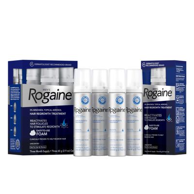 Men&#39;s Rogaine 5 Minoxidil Foam for Hair Regrowth, Topical Hair Loss Treatment to Regrow Fuller, Thicker Hair, Unscented, 4 Month Supply, 4 Cans