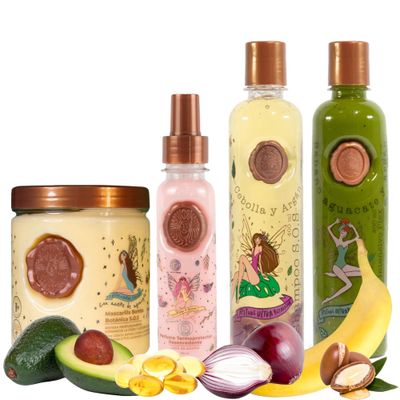 RITUAL BOTANICO KIT para crecimiento acelerado y ultra reparacin S.O.S.: Champ de cebolla, mascarilla capilar, acondicionador intensivo PLEX, protector trmico capilar y peine (Kit-5 Piezas)