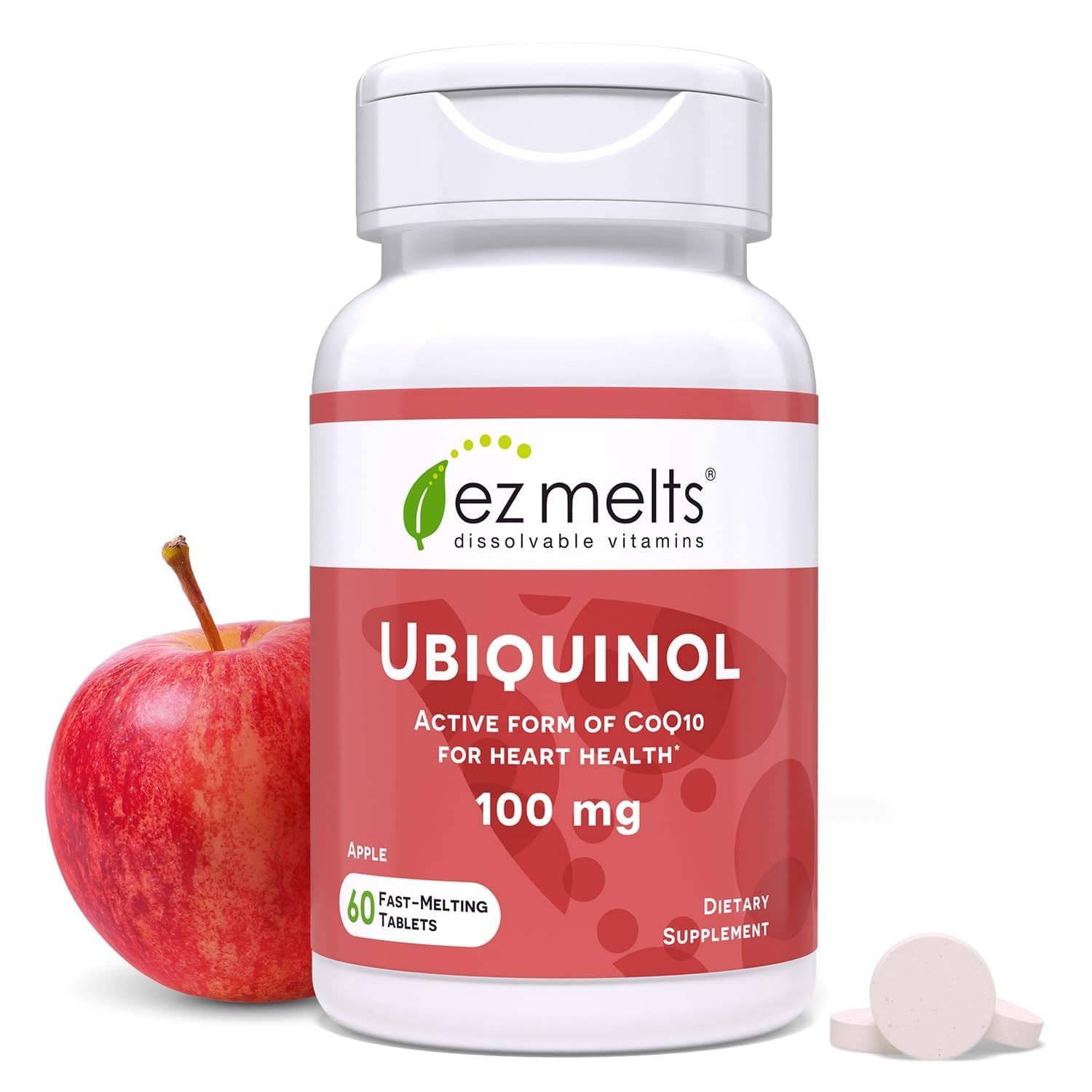 EZ Melts Dissolvable Ubiquinol 100mg, Active Form of CoQ10, Heart Health Supplements for Men Women, Sugar-Free, 2-Month Supply