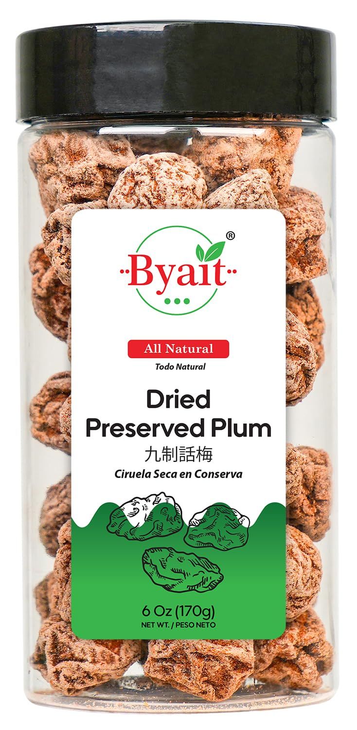 Byait Dried Preserved Plum 6 Oz, Approx. 38 pieces, Hua Mei, Salted Sour Plums, Li Hing Mui Candy, Sweet Salty Snack, Sour Fruit Flavor, All-Natural, No Additives