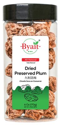 Byait Dried Preserved Plum 6 Oz, Approx. 38 pieces, Hua Mei, Salted Sour Plums, Li Hing Mui Candy, Sweet Salty Snack, Sour Fruit Flavor, All-Natural, No Additives