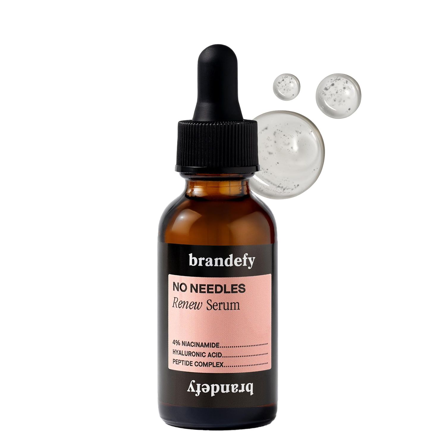 Brandefy No Needles - Niacinamide Serum, Peptides and Hyaluronic Acid. Hydrating Plumping Serum for Bright, Smooth, Firm Dewy Skin, 1oz, Made In The US