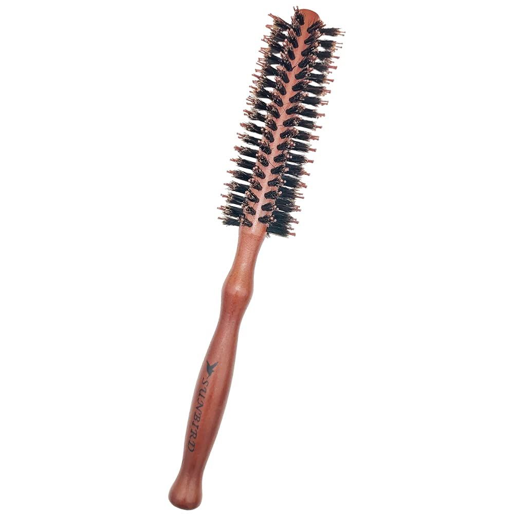 Round Hair Brush-Wooden Handle Professional Styling Barrel Brush with Natural Bristles Suitable For Drying Curly Hair Straightening And Shaping Hair Image