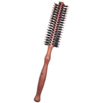 Round Hair Brush-Wooden Handle Professional Styling Barrel Brush with Natural Bristles Suitable For Drying Curly Hair Straightening And Shaping Hair Image