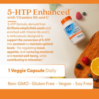 Doctors Best 5-HTP Enhanced with Vitamins B6 C, Supports Mental Emotional Well-Being, Non-GMO, Gluten Free, Soy Free, Vegan 120 Veggie Caps