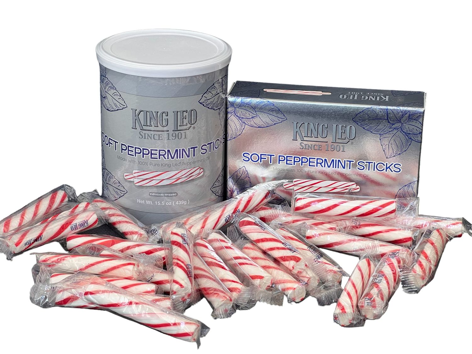 King Leo Soft Peppermint Sticks (2pk, 15.5 oz Canister and 11.5 0z Box)