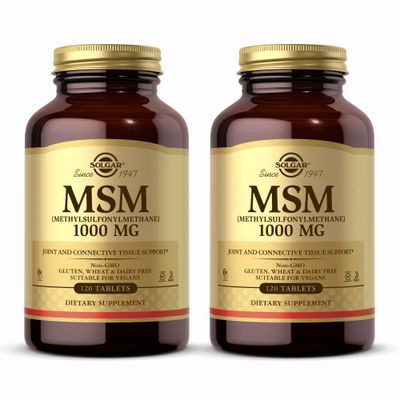 SOLGAR MSM 1000 mg - 120 Tablets, Pack of 2 - Supports Joints Connective Tissue - Non-GMO, Vegan, Gluten Free, Dairy Free, Kosher, Halal - 240 Total Servings