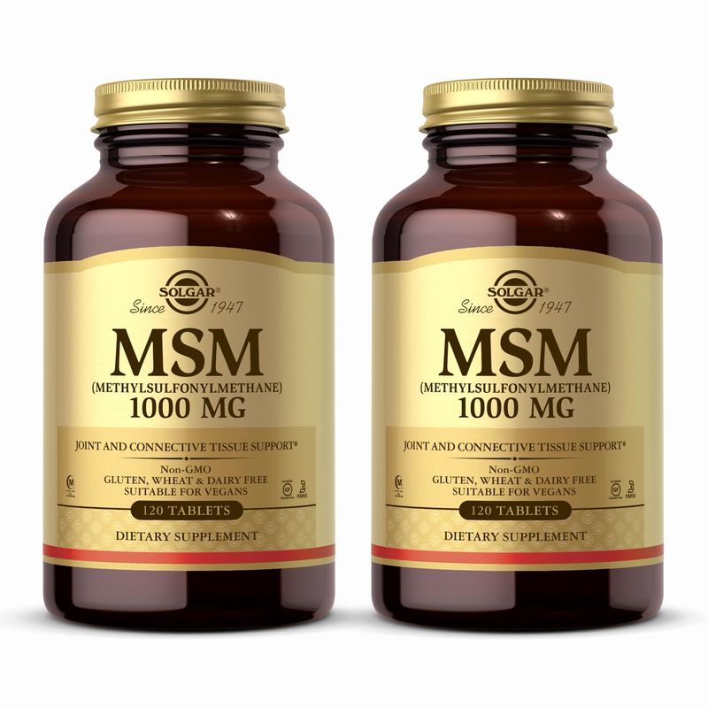 SOLGAR MSM 1000 mg - 120 Tablets, Pack of 2 - Supports Joints Connective Tissue - Non-GMO, Vegan, Gluten Free, Dairy Free, Kosher, Halal - 240 Total Servings