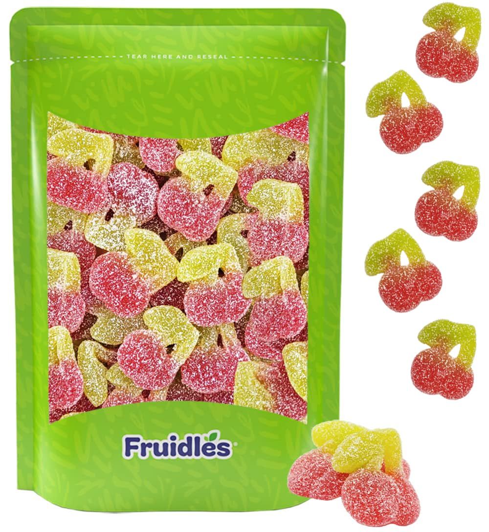 Sour Twin Cherries Gummies, Deliciously Tart Gummy Cherries Candies Coated In Sugar, Non-GMO (Half-Pound)