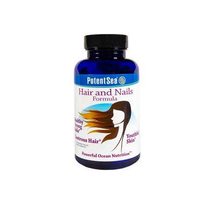 PotentSea Natural Hair, Nail, and Skin Supplement, Grow Strong, Healthy Beautiful Hair and Nails, Glowing, Youthful Skin, 120 veg caps