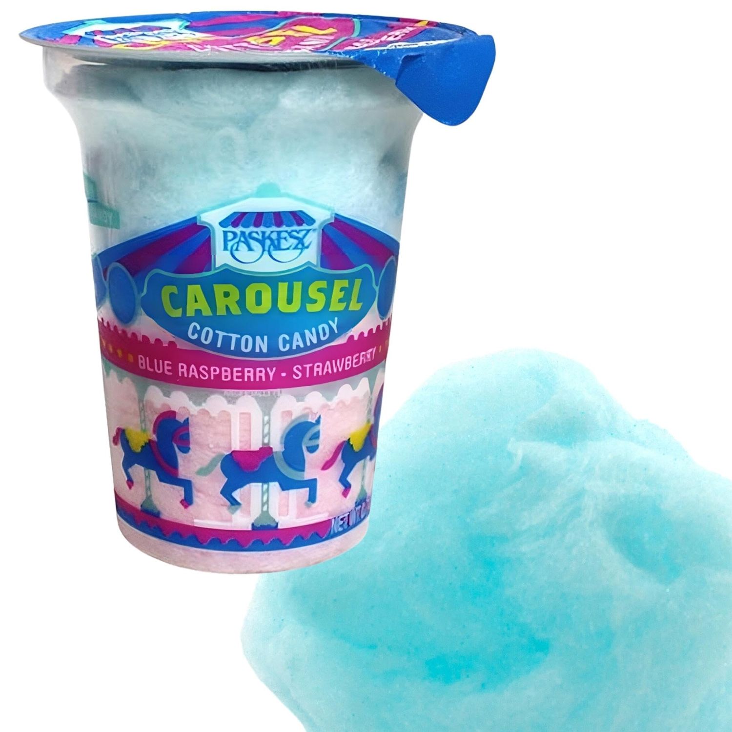 Snacktery Pink Blue Cotton Candy - Experience the Sweetness of the Fair with Strawberry Blue Raspberry Flavored Bulk Cotton Candy - Box of 24 Tubs