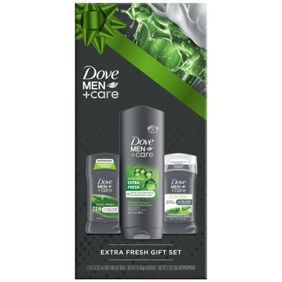 Dove Men Care Extra Fresh Bundle -Mens Body Wash, Aluminum-Free Deodorant Antiperspirant, 72H Protection, Citrus Scent (3 Piece Set)