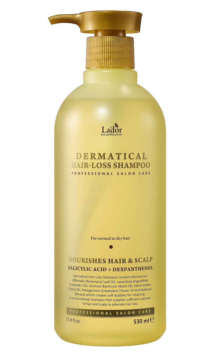 LA&#39;DOR Dermatical Anti Hair Loss Hair Growth Shampoo - Deep Cleanse, Nourish, Soothe Damaged Scalp wSalicylic Acid, Dexpanthenol, Niacinamide, Menthol (17.9 Fl Oz, Normal to Dry Hair)