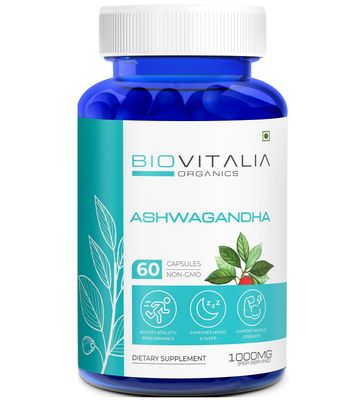 BIOVITALIA ORGANICS Natural Ashwagandha Capsules 1000mg Herbal Sleep Aid Supplement for Men Women Adults, Helps Fight Stress Support Energy Mood, Promote Mind Restfulness - 60 Vegan Capsule