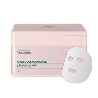 VT COSMETICS CICA Collagen Daily Mask 30 Sheets, 300Da Low Molecular Collagen for Skin Elasticity, Hydrating Firming, Pink Collagen Essence, Korean Face Mask