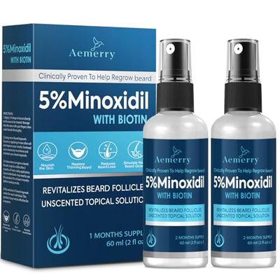 5 Minoxidil Beard Growth Serum, Beard Growth Kit, 5 Minoxidil for Men Beard Growth Spray with Boitin, Extra Strength, Increase Thickness and Volume Faster, 2 PCS 2 FL OZ60mL