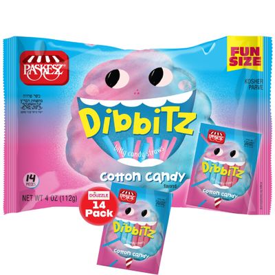 DOUzzle Dibbitz Cotton Candy, Candy Filled Straw Sticks (14 Count, Pack of 1) Individually Wrapped Candies, Birthday Party Favors, Goodie Bags Stuffers, Pinata Filler - Kosher Parve