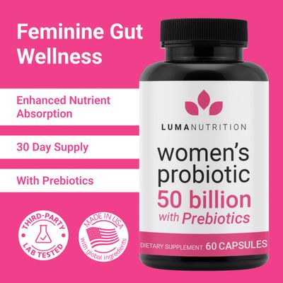 Luma Nutrition Probiotics for Women with Prebiotics - 50 Billion CFU - Formulated for Digestive, Immune Feminine Support - 60 Capsules