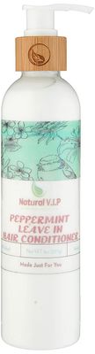 Natural V.I.P. Peppermint and Tea Tree Sulfate Free and No Alcohol Leave In Conditioner For All Hair Types Stimulates Scalp with Anti Breakage Formula for Hair Growth 8 fl oz