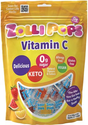Zolli Vitamin C Sugar-Free Keto Lollipops - Immune Boosting, Natural Fruit Flavor, Vegan, Gluten-Free, 8 Oz. - Support Your Immune System with Tasty and Healthy Lollipops