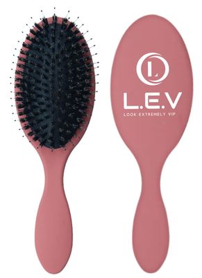 L.E.V Boar Bristle Anti Frizz Hair Styling Brush - Smoothing Brush for Thick, Curly, Natural Black Hair - Women Men (Pink)