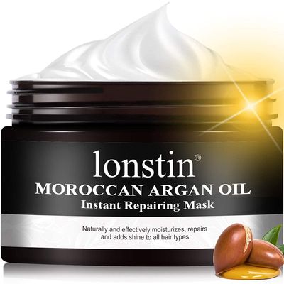 lonstin Hair Treatment Mask, Argan Oil Hair Mask Deep Conditioner Keratin Hair Mask Treatment for Dry Damaged Hair, Anti-Frizz Split Ends, Hydrating Hair Repair Mask for Men Women, 10.14 Fl Oz