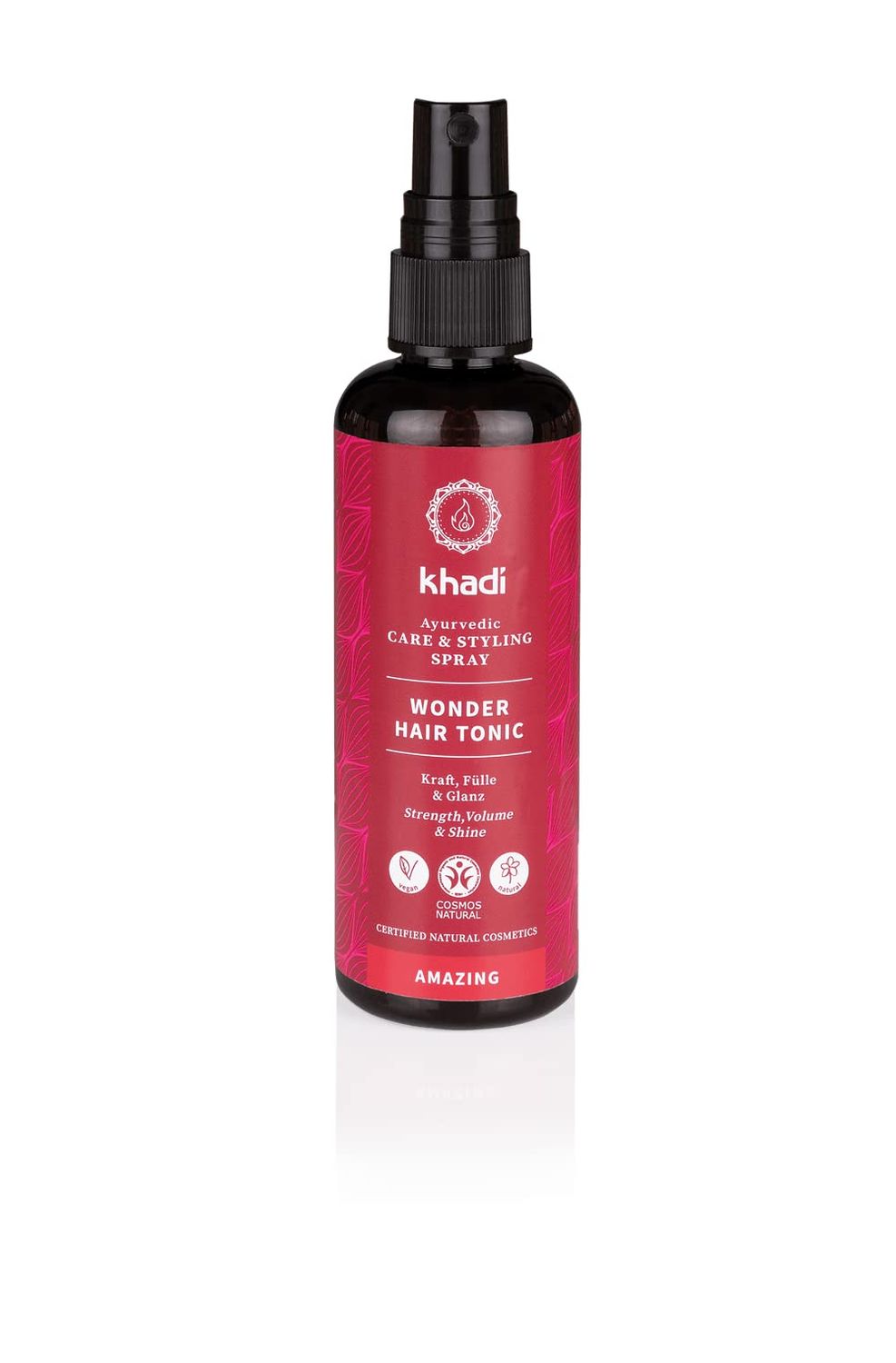 KHADI WONDER HAIR TONIC Ayurvedic Care Styling Spray, Ayurvedic hair tonic for strength, volume instant shine from root to tip, 100 herbal, natural vegan, certified natural cosmetics, 1.69 FL