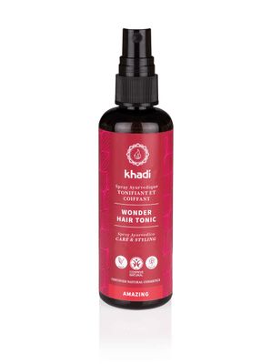 KHADI WONDER HAIR TONIC Ayurvedic Care Styling Spray, Ayurvedic hair tonic for strength, volume instant shine from root to tip, 100 herbal, natural vegan, certified natural cosmetics, 1.69 FL