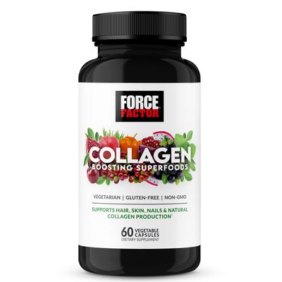 Force Factor Collagen Boosting Superfoods, Vegan Collagen Booster with Hyaluronic Acid, Biotin, Bamboo, Amino Acids Vitamins for Hair, Skin, and Nails, Strengthener and Skin Supplement, 60 Capsules