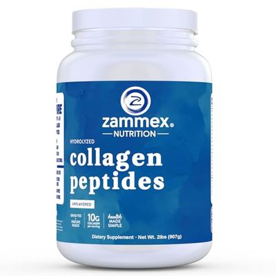 Zammex Collagen Peptides Powder, 90 Servings, Unflavored Instant Powdered, Pure Hydrolyzed Collagen Protein Powder (Type I, III) 100 Grass Fed, Paleo Keto, Non-GMO, for Skin Hair Nail Joint