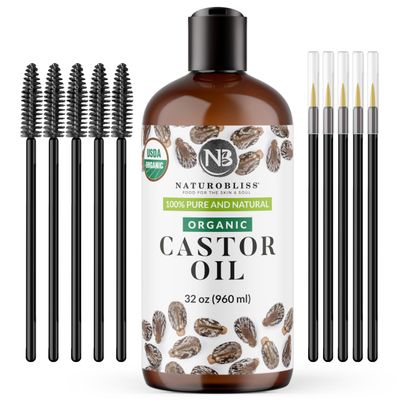 NaturoBliss Organic Castor Oil 100 Pure and Natural Premium Grade for Hair Growth, Eyelashes and Eyebrows - Carrier Oil - Hair and Body - Expeller-Pressed Hexane-Free (32 Fl Oz)