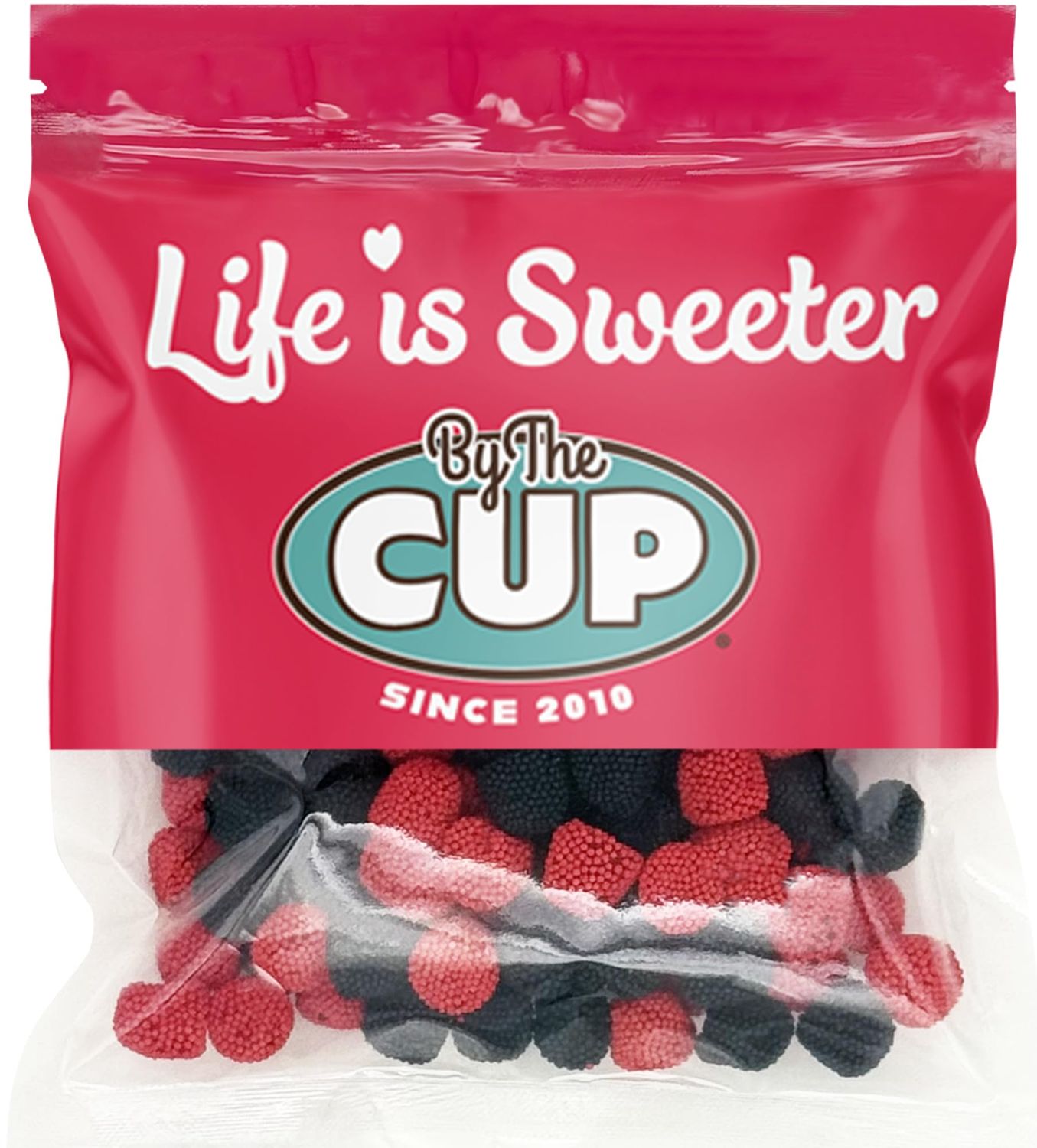 By The Cup Raspberries and Blackberries Soft Chewy Fruit Flavored Jells Covered in Candy Seeds, 12 oz Bulk Bag