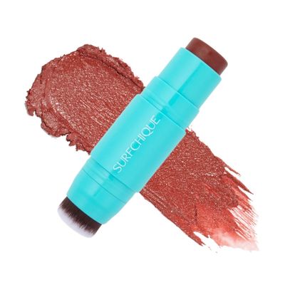 SURFCHIQUE Open Face Color Stick 3-in-1 multistick - lip cheek tint - cream blush stick with brush - dark pink berry red
