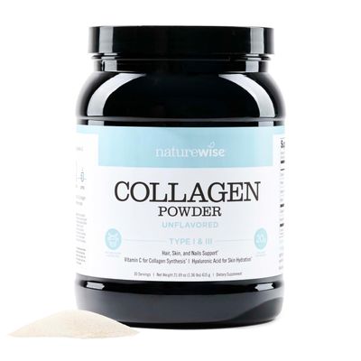 NatureWise Collagen Peptides Powder with Hyaluronic Acid and Vitamin C - Unflavored Collagen Peptides for Women Men - Type I III for Hair, Skin Nails - Sugar, Gluten Dairy Free - 30 Servings