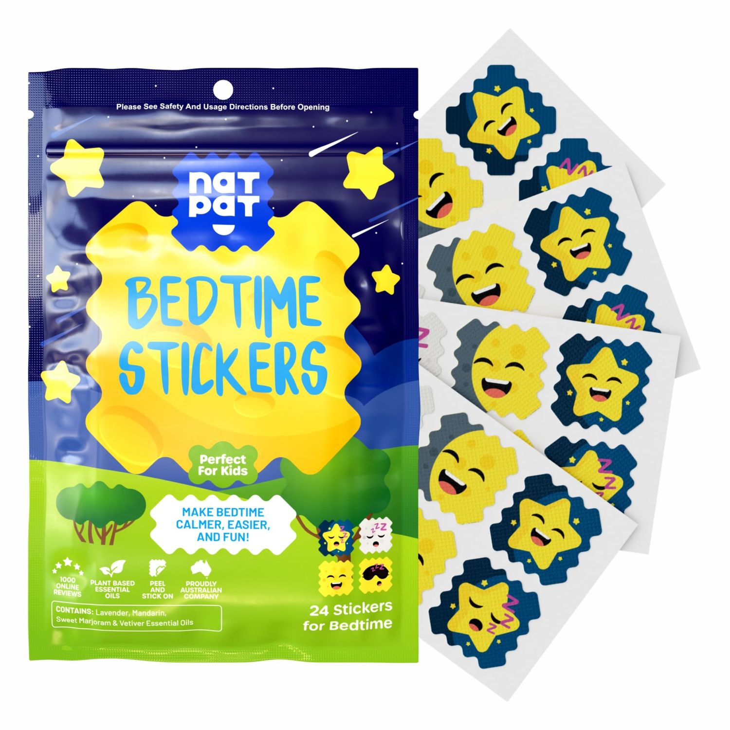 NATPAT Sleepy Patch Bed Time Stickers for Kids - Sleep Promoting Patch - Non-Toxic Solution for Better Sleep - Chemical Drug Free, Melatonin Free - Buzz Patch Natural Patch (24 Pack)