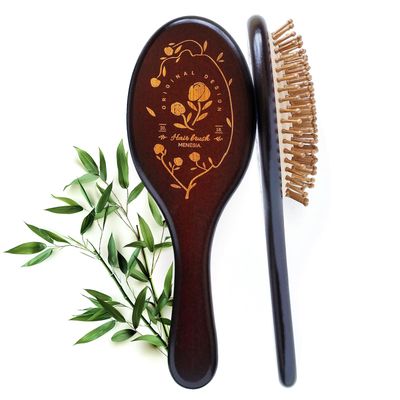 Menesia Brown Bamboo Bristle Hair Brush - Wooden Paddle Brush for Hair Growth, Scalp Massag - Bamboo Hairbrush for Men and Women (brown rose)