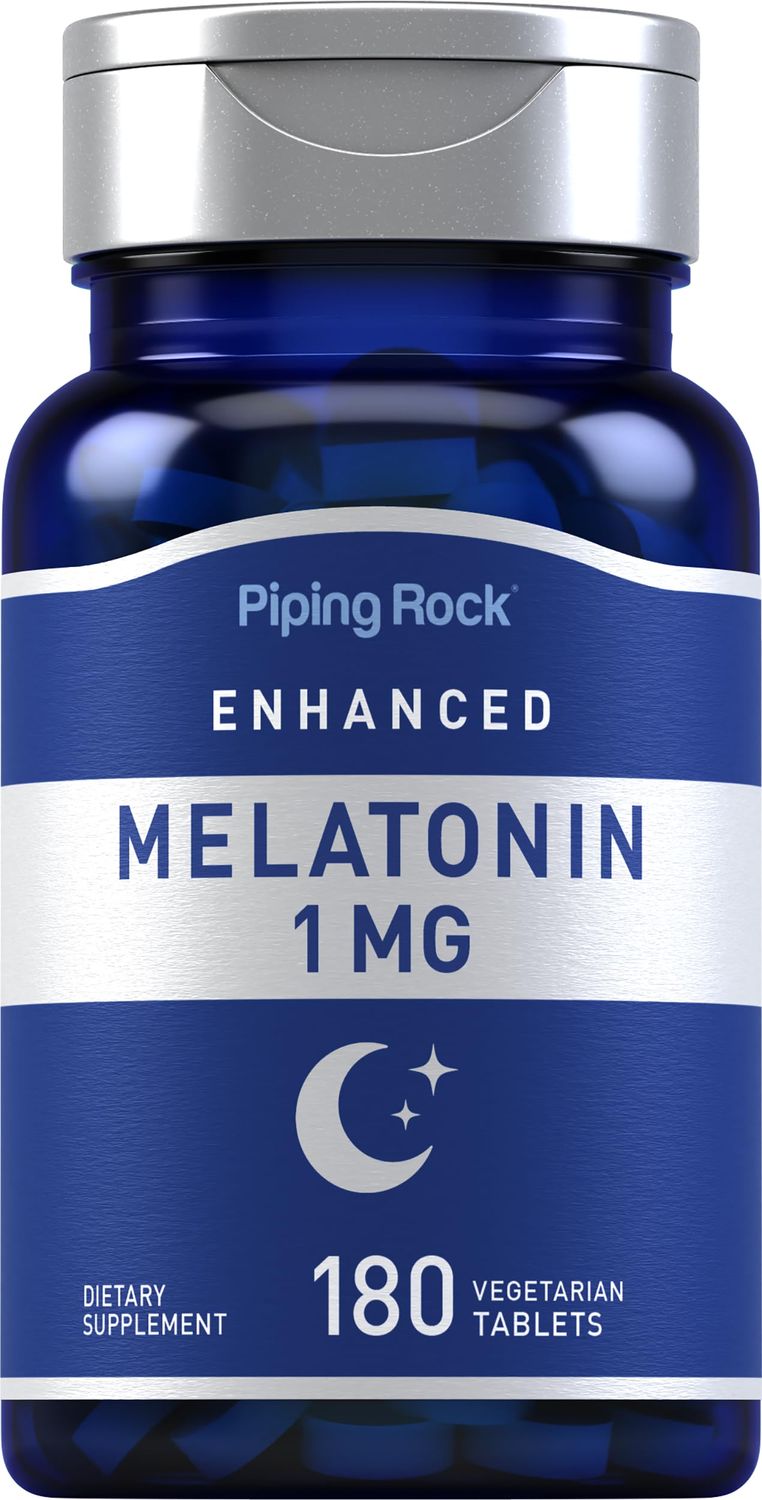 Piping Rock Melatonin 1 mg 180 Tablets Dietary Supplement Vegetarian Gluten Free, Non-GMO Supplement