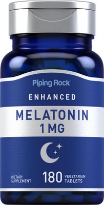 Piping Rock Melatonin 1 mg 180 Tablets Dietary Supplement Vegetarian Gluten Free, Non-GMO Supplement